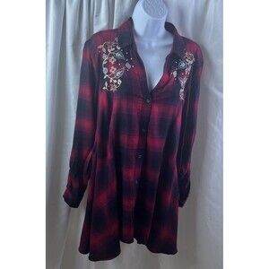 Code  Blue Ries Women’s Red & Black Buffalo Check Plaid Flannel Top Size L